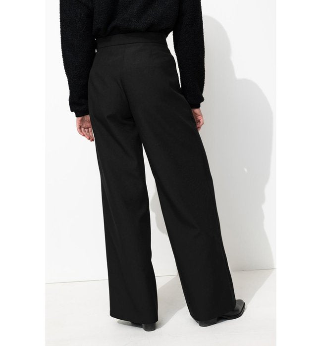 Pantalones anchos de talle alto - Negro liso oscuro
