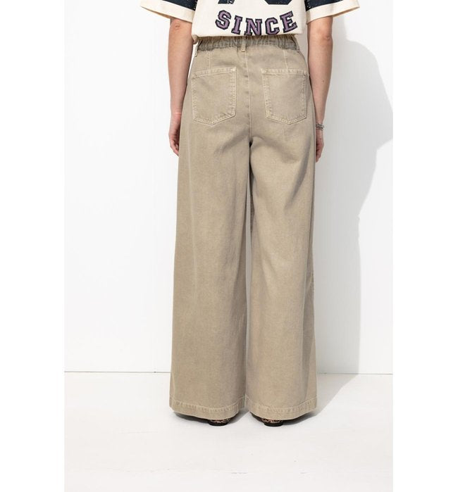 Pantalones anchos de talle alto - Liso Natural Claro