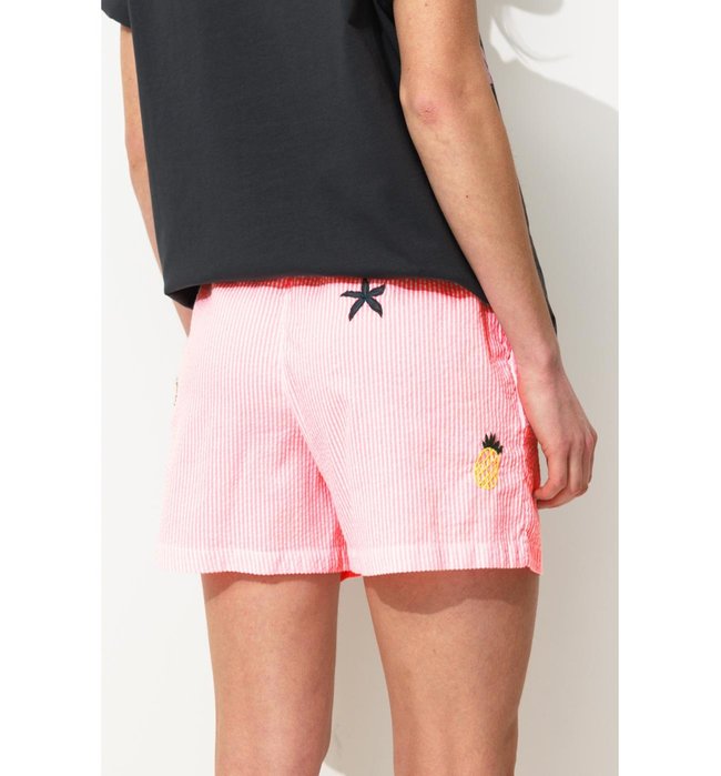 Women's Embroidered Striped Shorts - Pink Stripe
