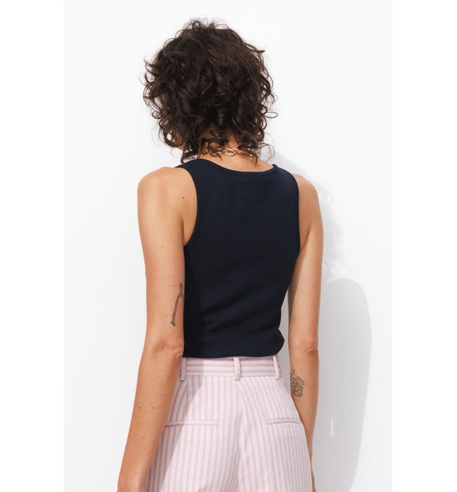 Ribbed Jersey Tank Top - Plain Dark Blue
