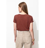 T-shirt en Lin Mélangé Femme - Marron Uni Fonce