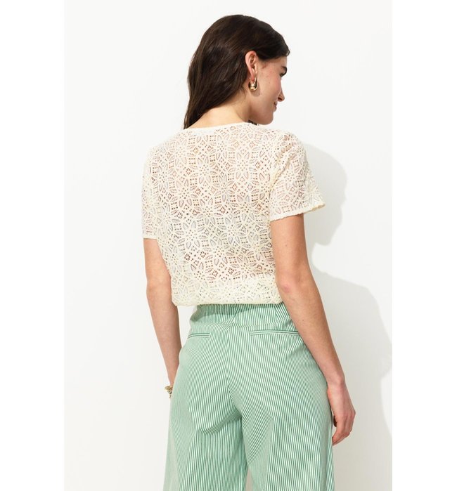Mujer Camisa Efecto Encaje Un Color Color Natural Claro