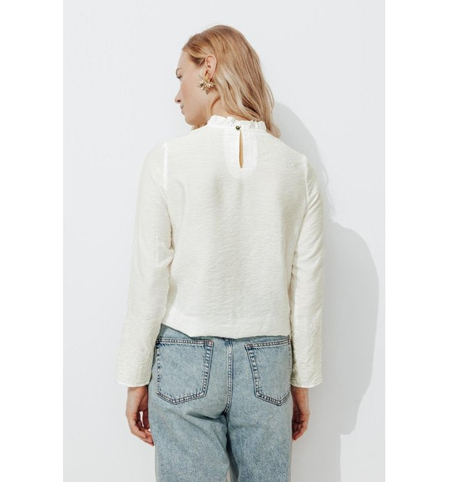 Mujer Romántico Bordado Blusa, Un Color, Color Natural Claro