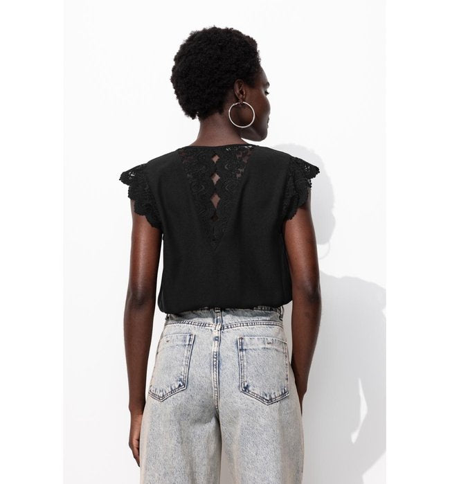 Women's Lace Detail Top - Plain Dark Black