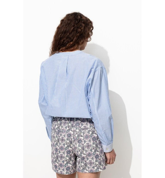 Túnica a rayas bordada para mujer - Azul a rayas