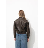 Women's Faux Bomber Jacket - Plain Dark Brown