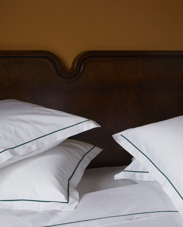 Drap Plat Satin De Coton - Blanc Bourdon Vert Anglais