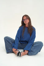 T-Shirt Enza Blu Collo Bordeaux