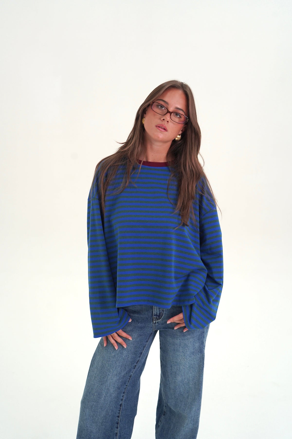 T-Shirt Enza Blu Collo Bordeaux