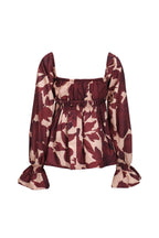 Top con balze e stampa floreale - Rosso