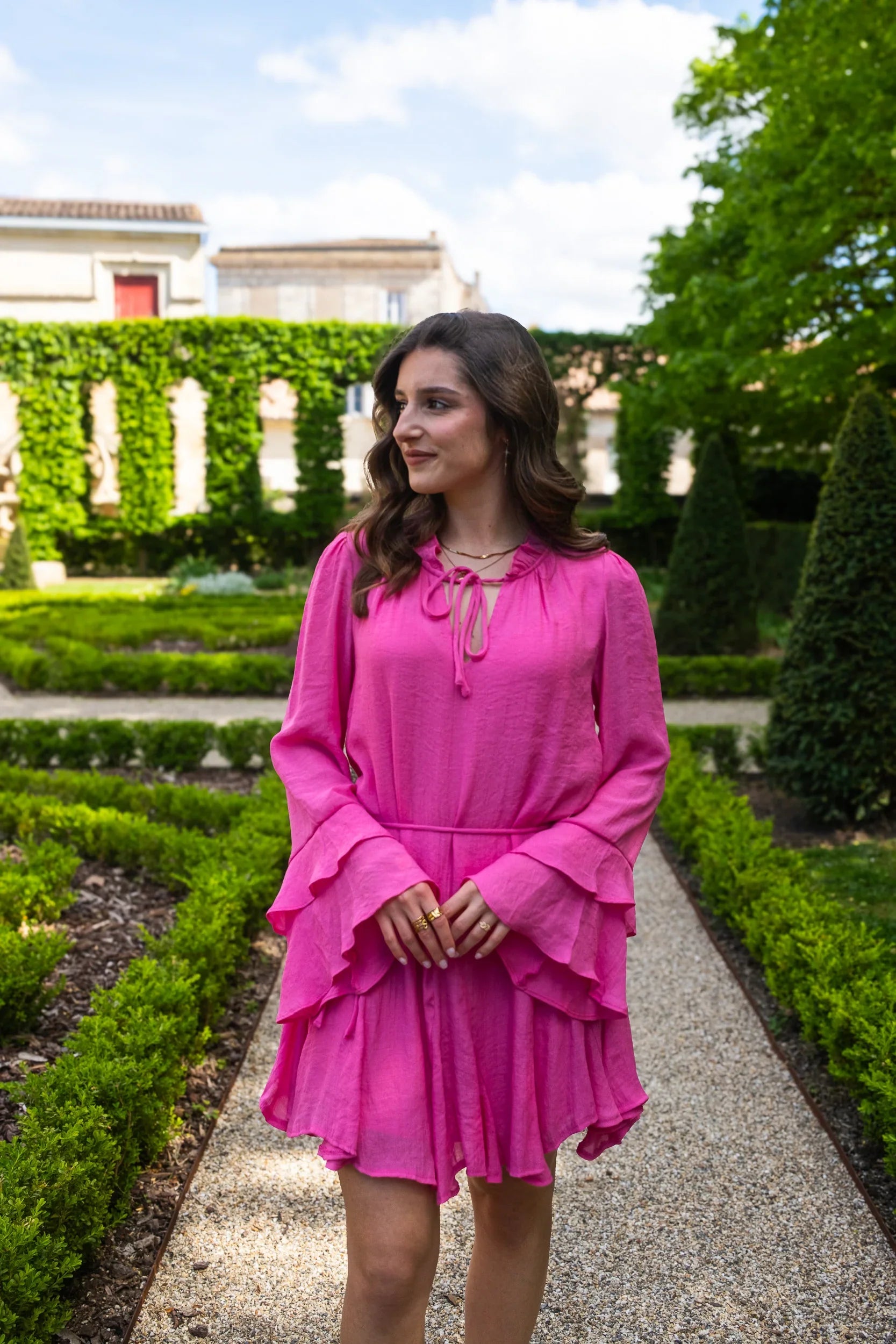 vestido rosa tory