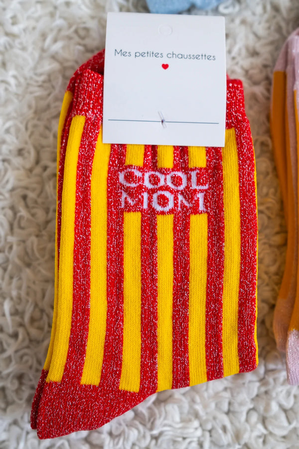 Calcetines Cool Mom Glitter Rojo/Amarillo