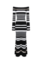 Robe Épaules Nues En Maille À Rayures - Noir Et Blanc