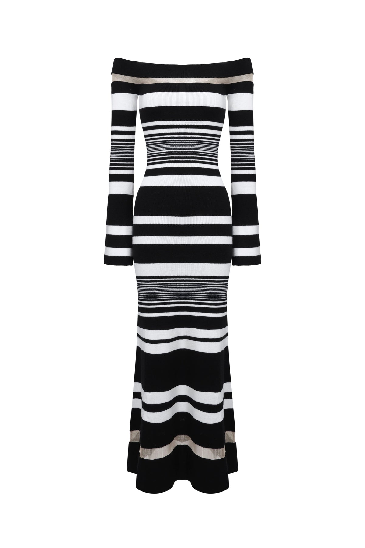 Robe Épaules Nues En Maille À Rayures - Noir Et Blanc