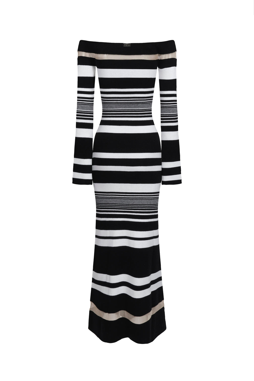 Robe Épaules Nues En Maille À Rayures - Noir Et Blanc