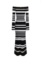 Robe Épaules Nues En Maille À Rayures - Noir Et Blanc