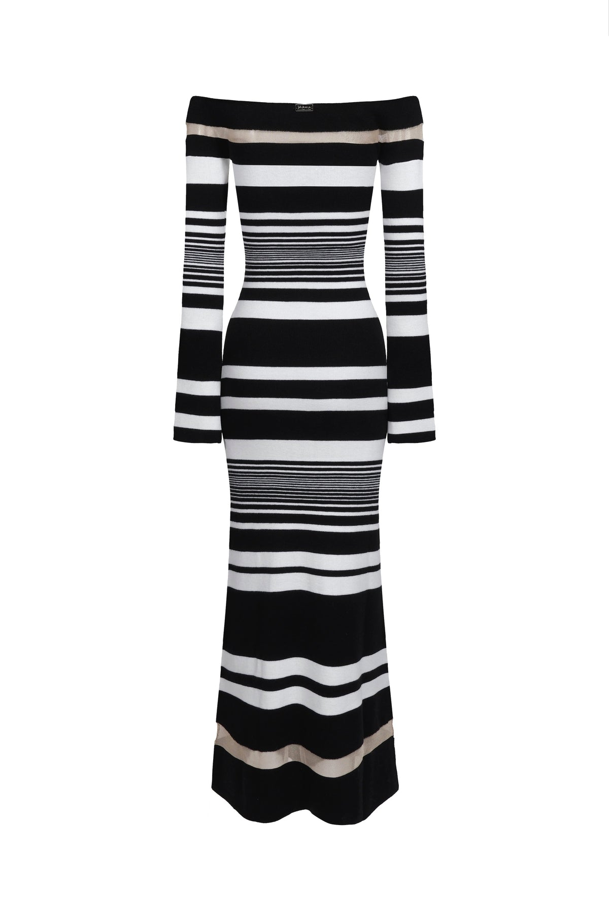 Robe Épaules Nues En Maille À Rayures - Noir Et Blanc