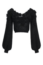 Haut En Mohair Melangé En Crochet À Fleurs À Lacet - Noir
