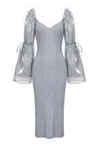 Robe En Maille Réfléchissante Avec Manche Amovible En Organza - Gris Opale