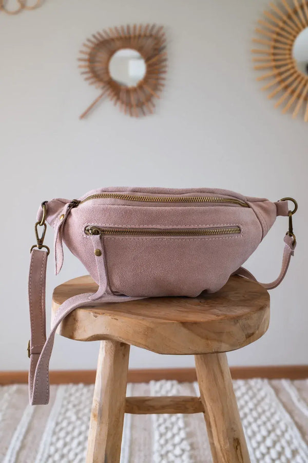 Velvet Leather Belt Bag - Hunter Pale Pink