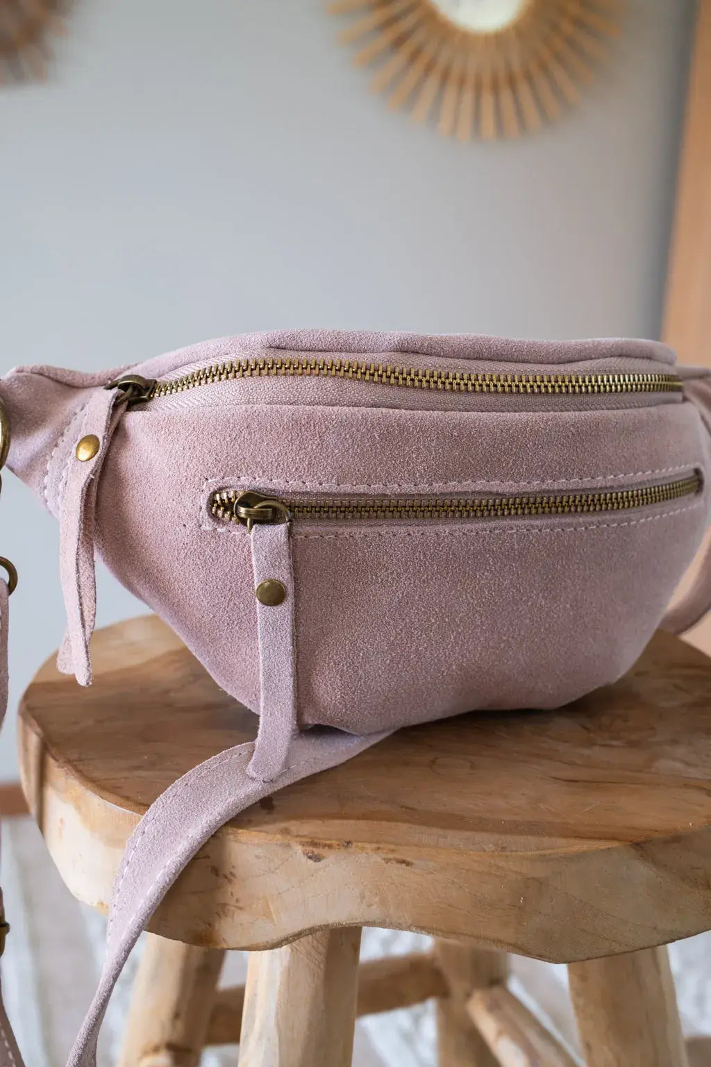 Velvet Leather Belt Bag - Hunter Pale Pink
