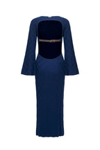 Robe En Laine Mélangée Dos-Nu À Carreaux - Bleu Marine