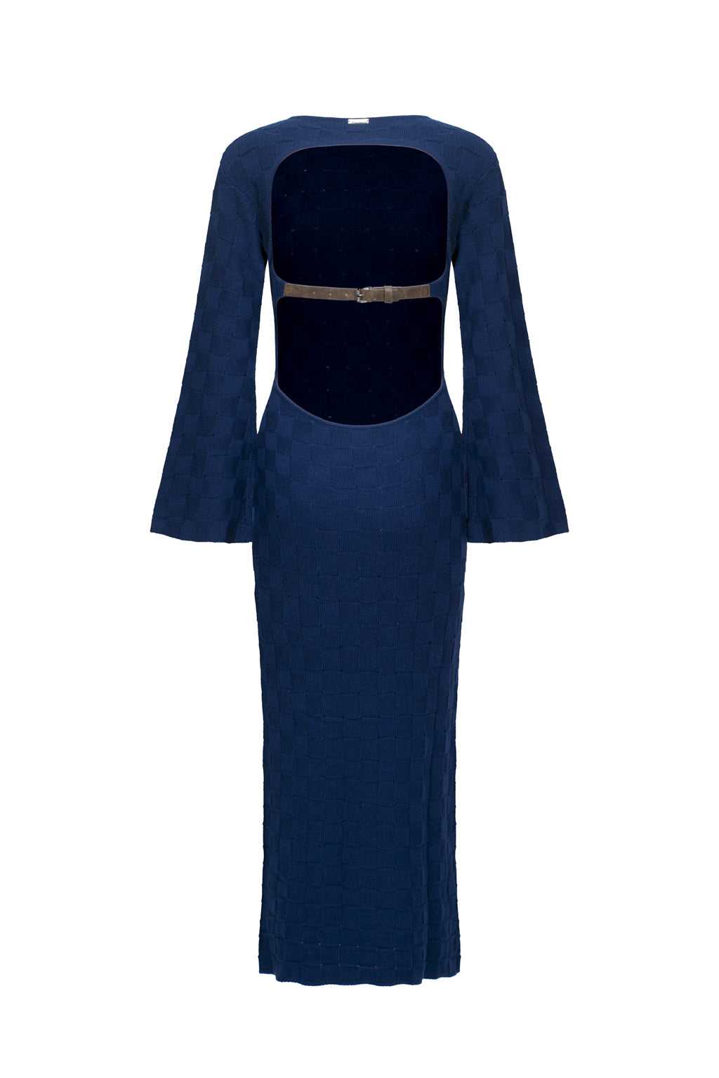 Robe En Laine Mélangée Dos-Nu À Carreaux - Bleu Marine