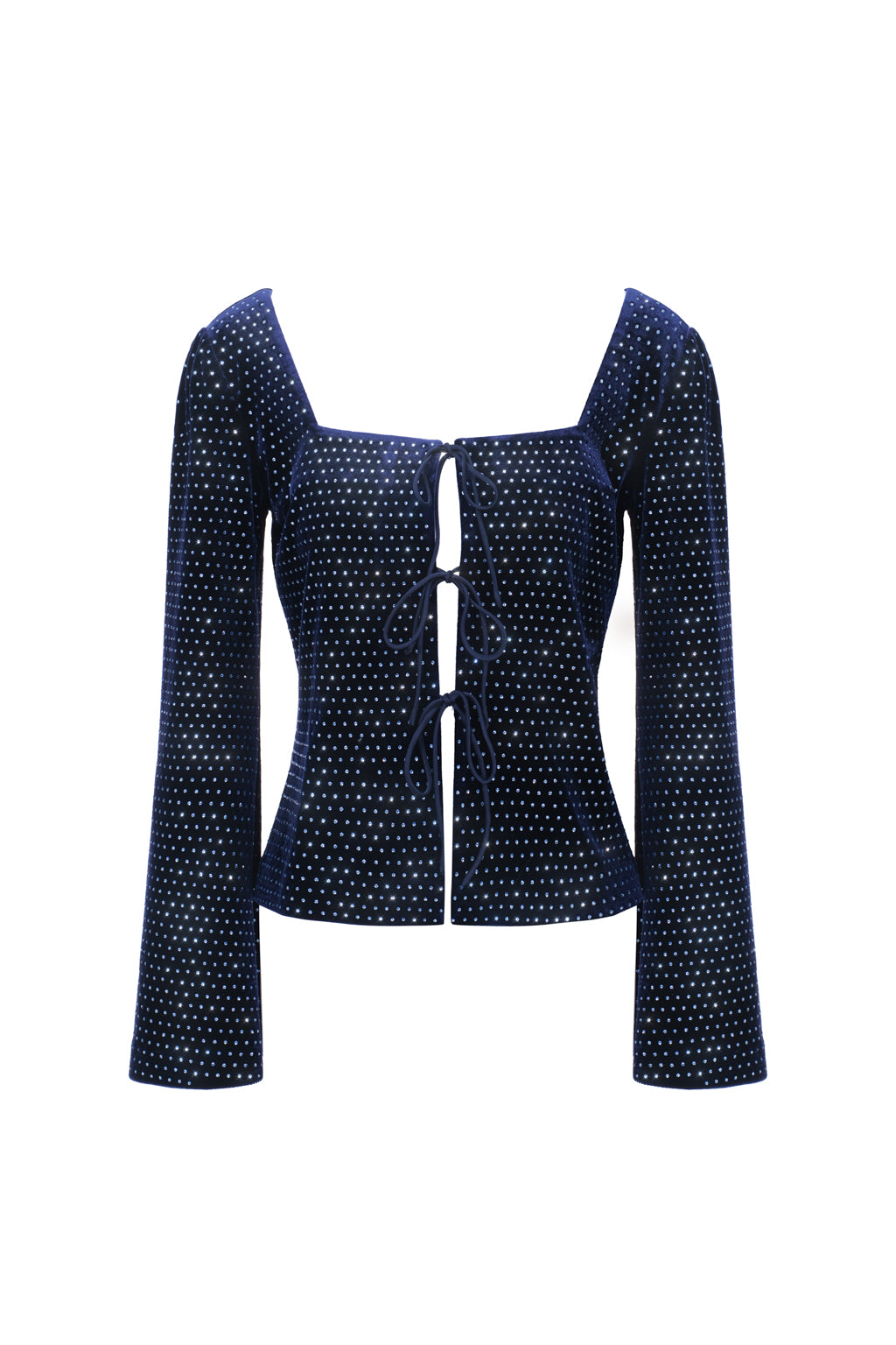 Top con lacci in velluto con cristalli - blu palace