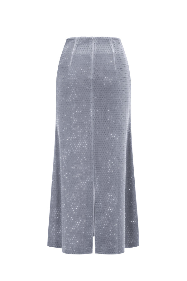 Jupe midi en velours à cristaux - gris