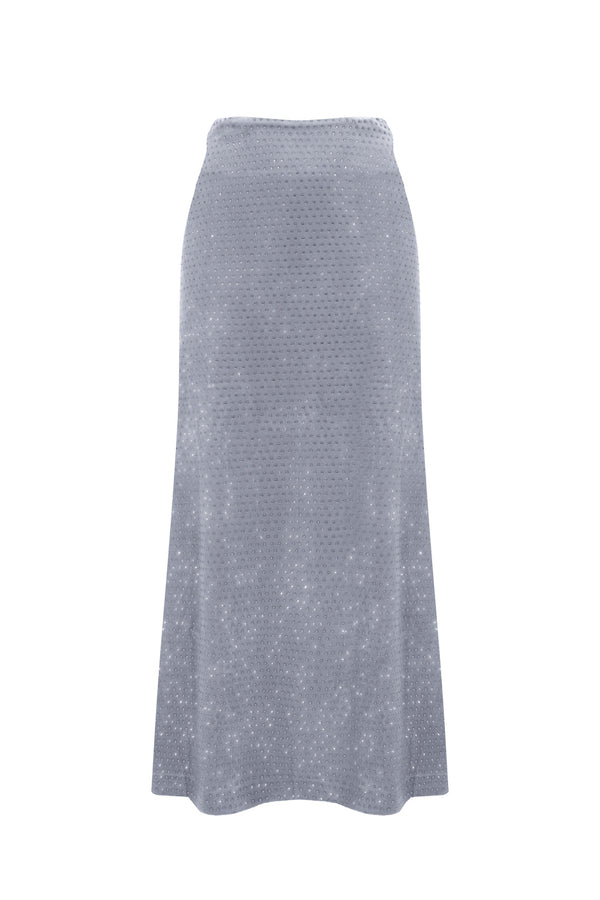 Jupe midi en velours à cristaux - gris