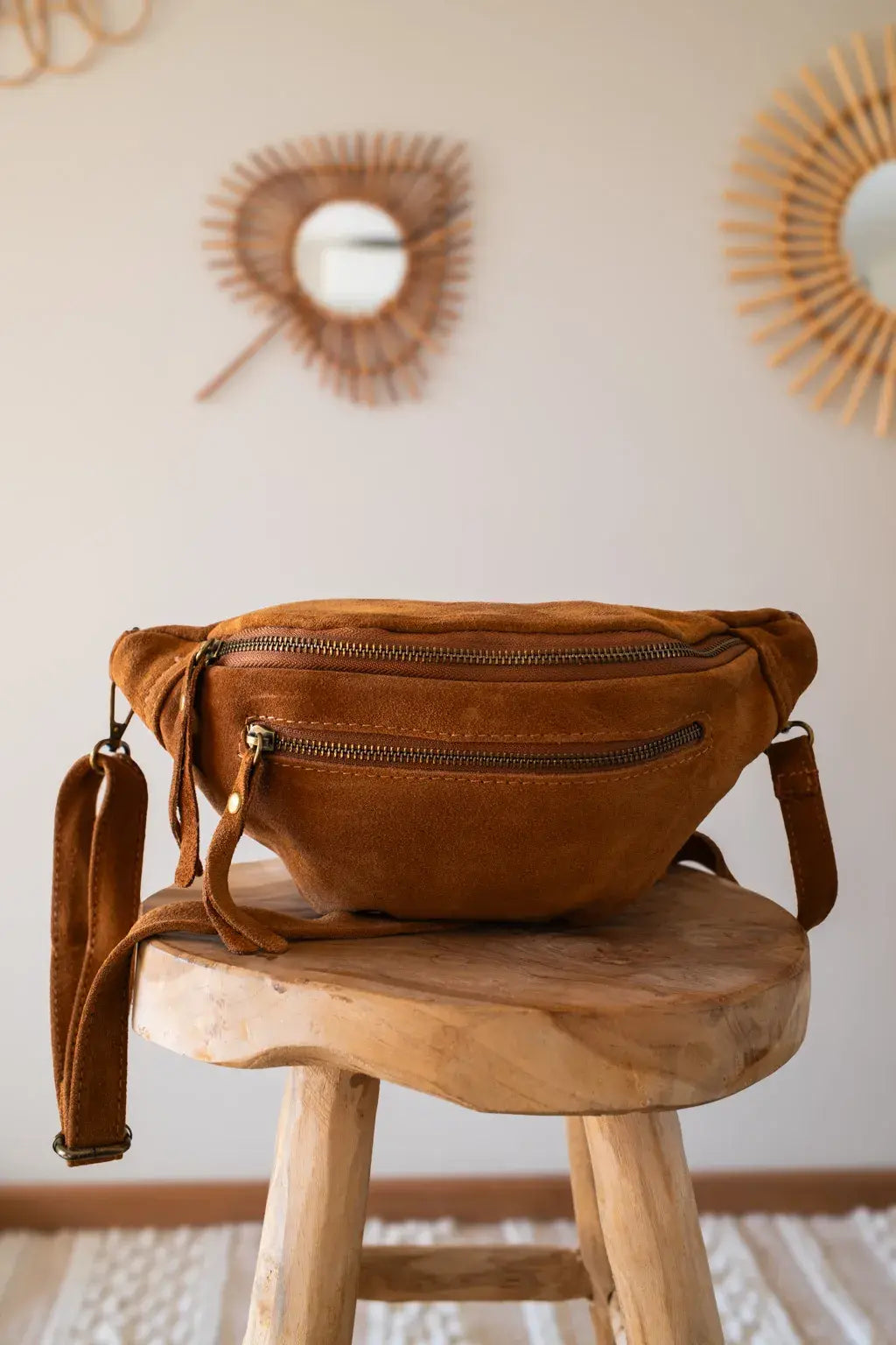Riñonera De Piel Terciopelo - Hunter Dark Camel