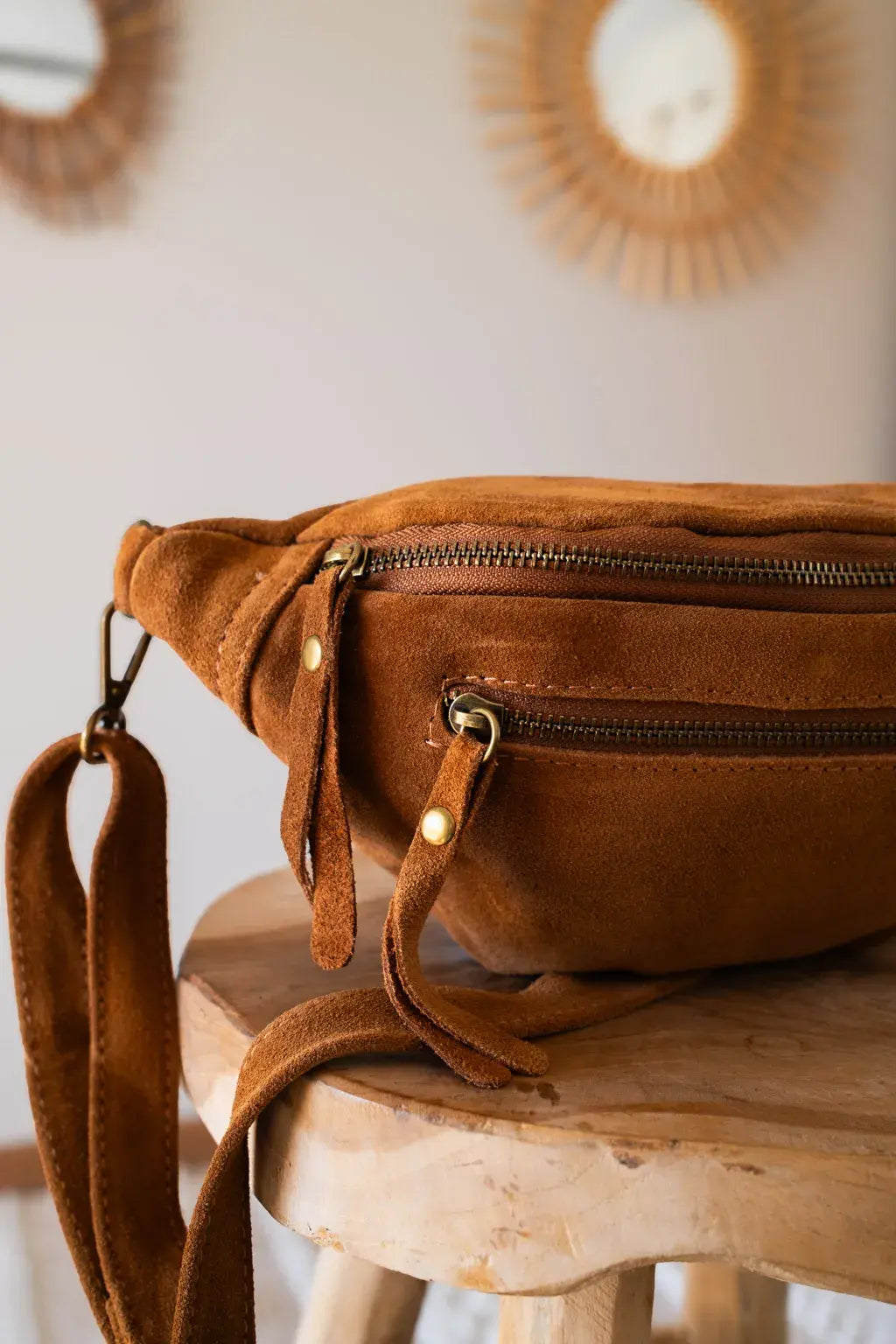 Riñonera De Piel Terciopelo - Hunter Dark Camel