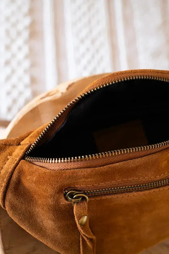 Riñonera De Piel Terciopelo - Hunter Dark Camel