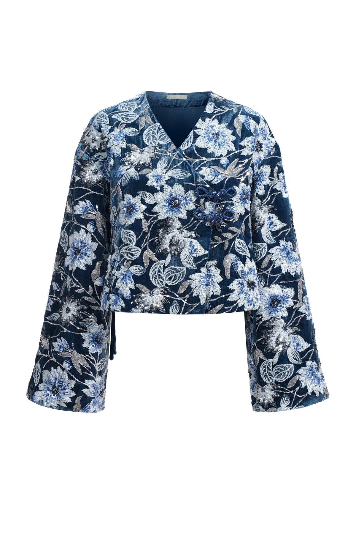 Veste Courte En Velours Brodé - Bleu