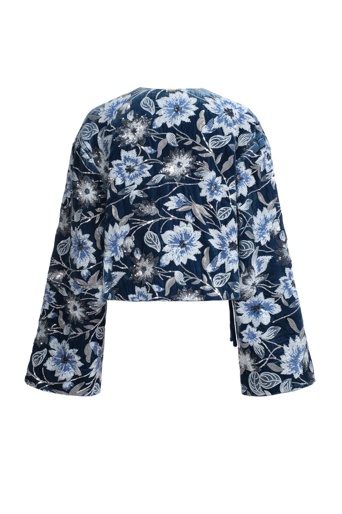 Veste Courte En Velours Brodé - Bleu