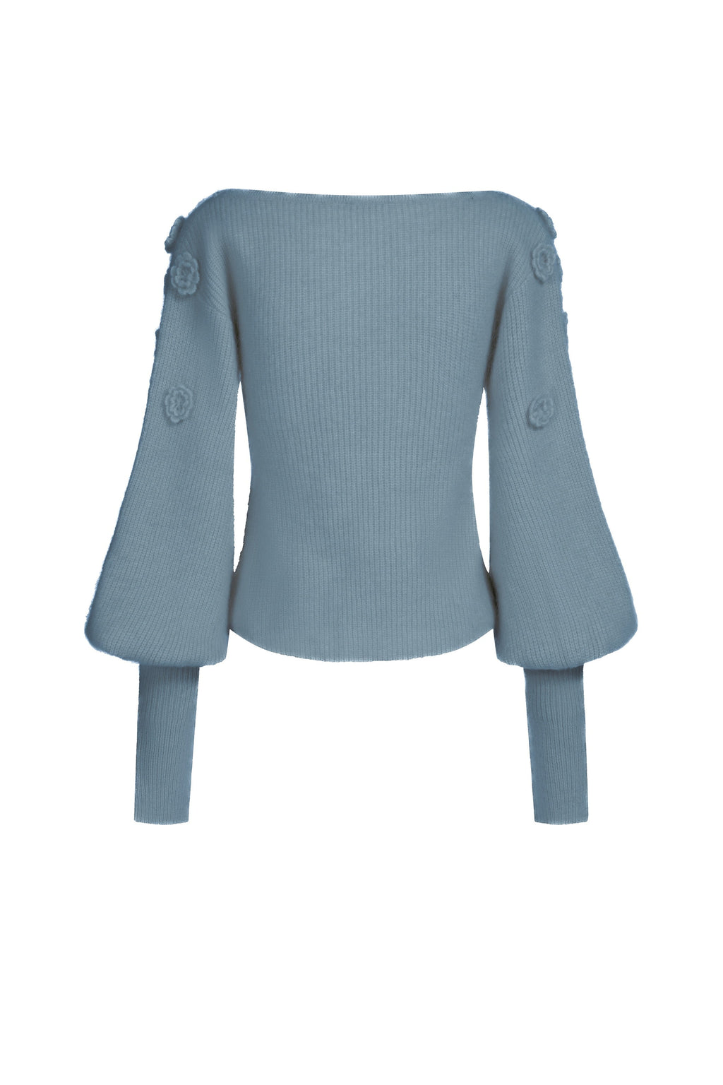 Pull Col V En Mohair Et Laine À Fleurs - Bleu