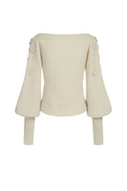 Pull Col V En Mohair Et Laine À Fleurs - Blanc