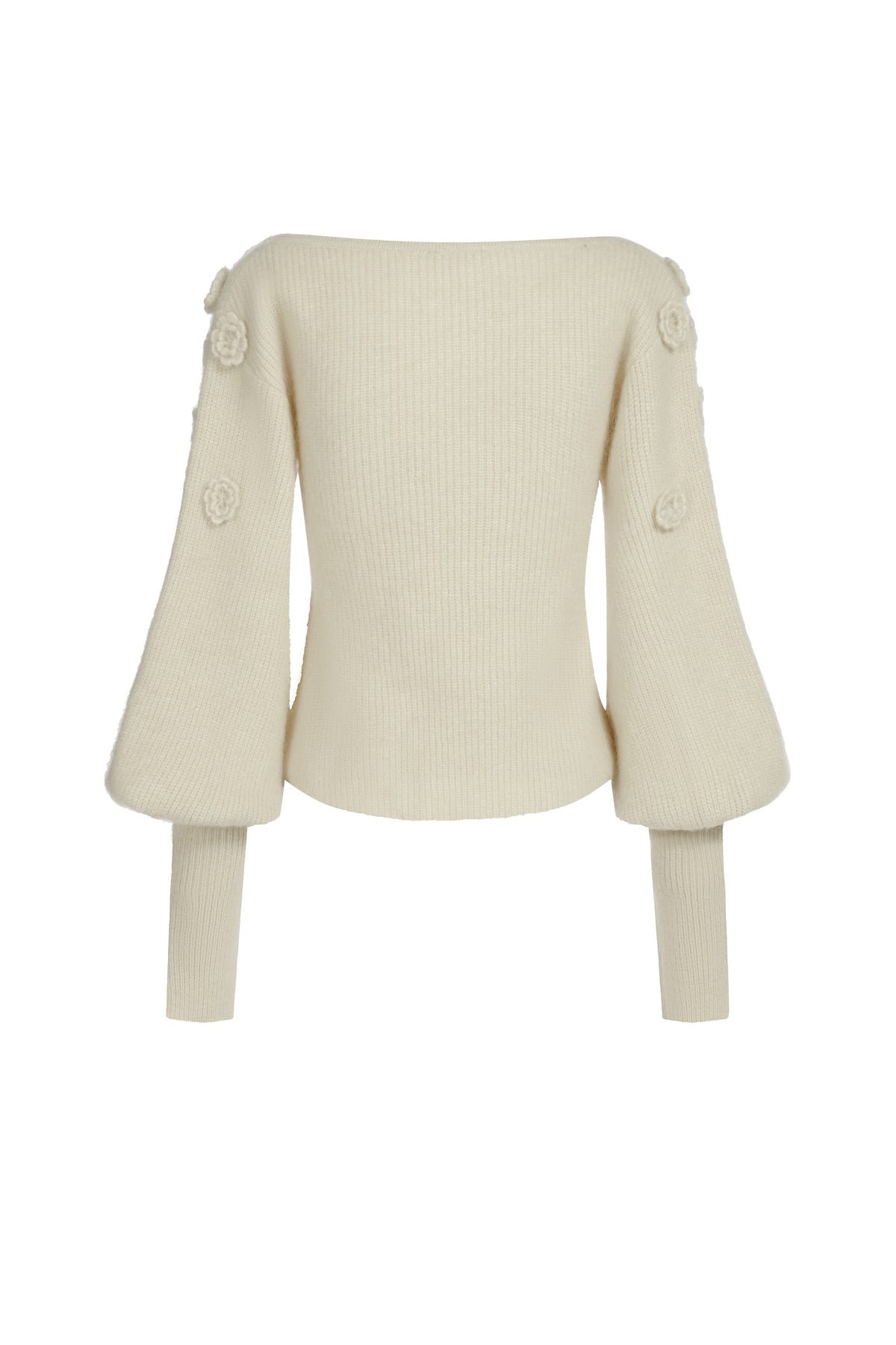 Pull Col V En Mohair Et Laine À Fleurs - Blanc