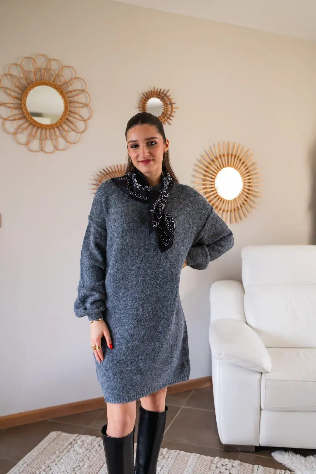 Stickad Klänning Rachelle – Mörkgrå