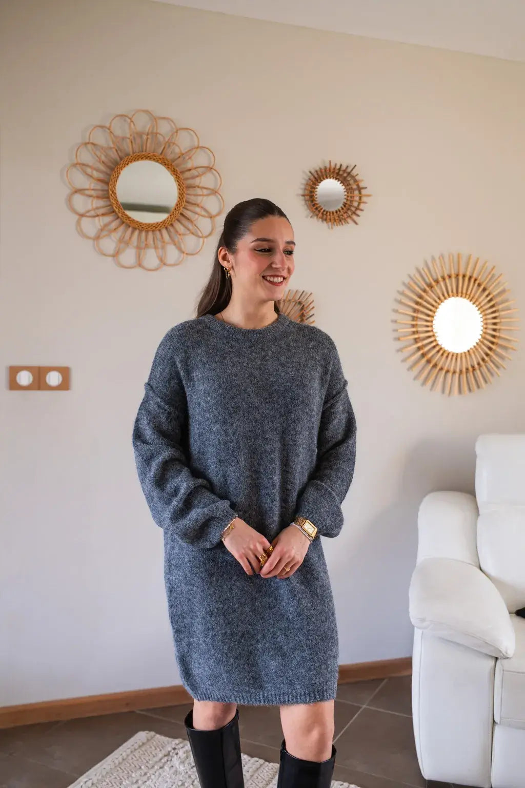 Stickad Klänning Rachelle – Mörkgrå
