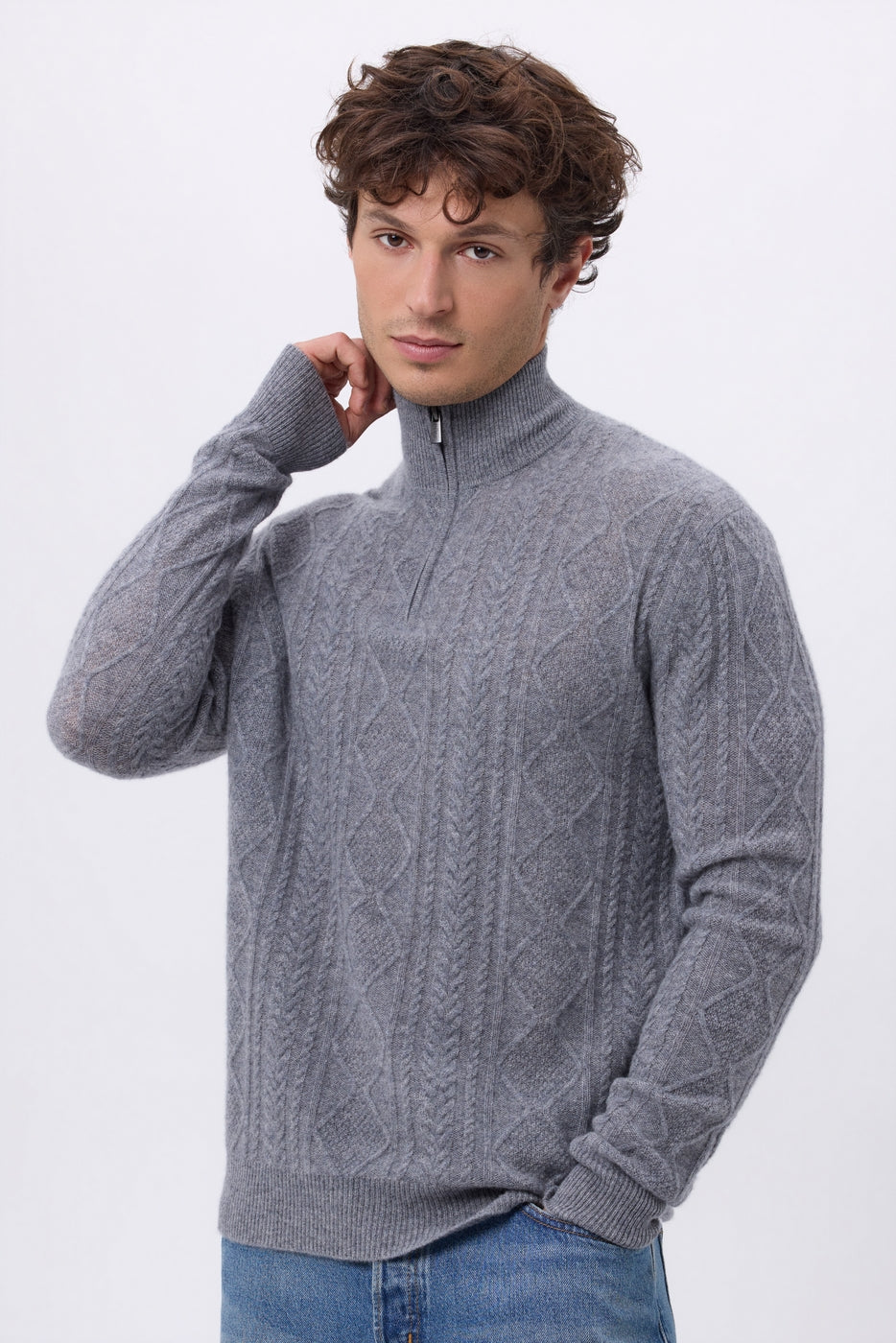 Jersey de cuello alto grande con cremallera y trenzas Dulce - Gris oscuro - Hombre