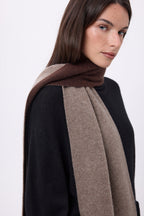 Sciarpa Molto Spessa Double Face Bicolore Duo - Nocciola-Marrone Cioccolato - Unisex - 100% Cashmere