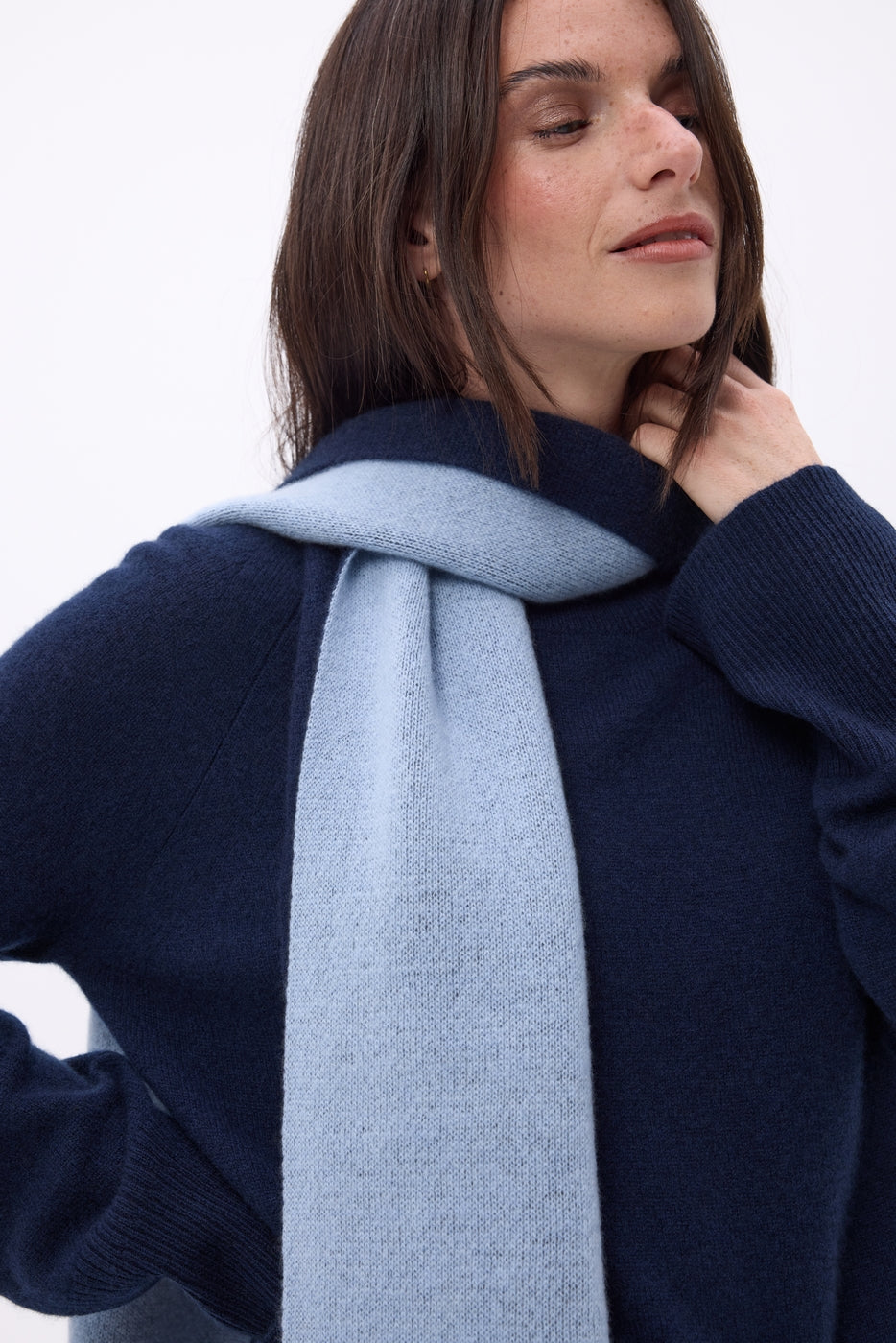 Echarpe Tres Épaiesse Double Face Bi Colore Duo - Bleu Marine-Bleu Ciel - Mixte - 100% Cachemire
