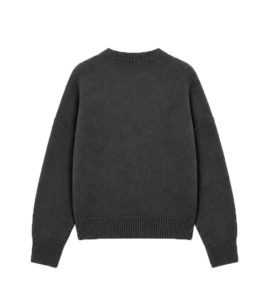 Maglione Girocollo Ricamato - Grigio Scuro
