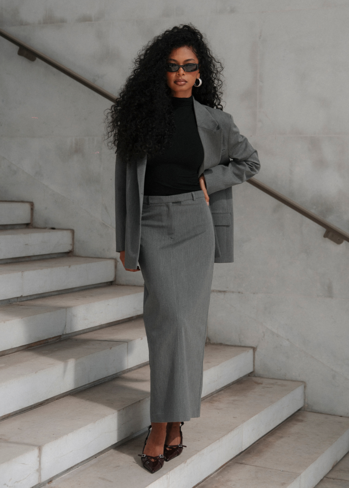 Falda Keanu Tailored Mid-Waist Midi - Grey