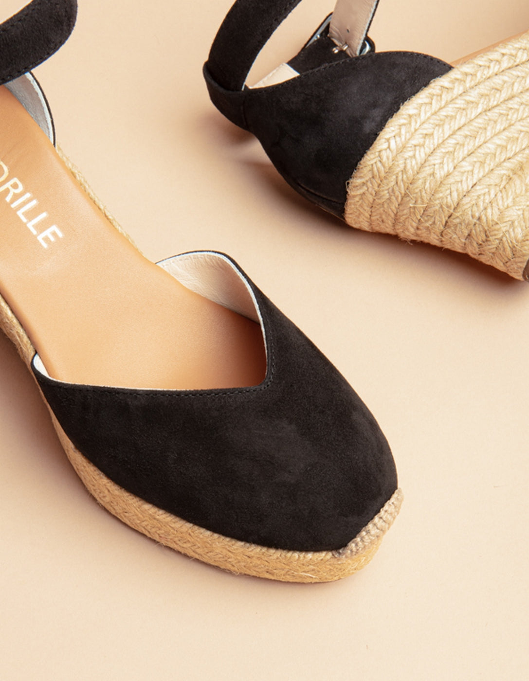 Alpargatas con cuña y tiras de ante Dolce Vita - Piel ante negro - Mujer