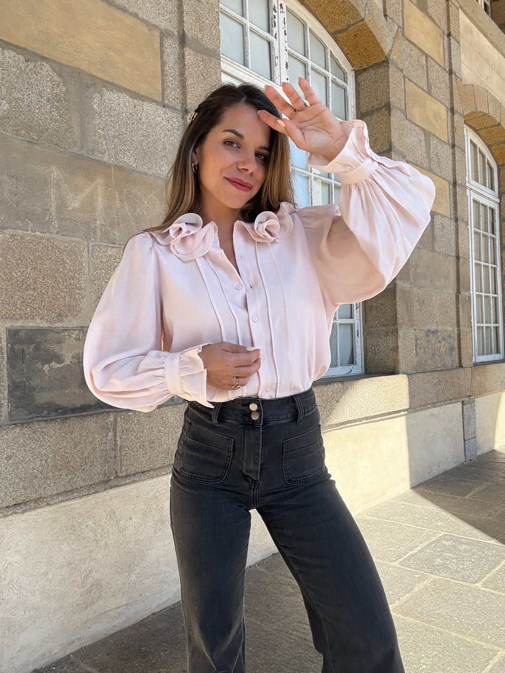 Soft Pink Brown Blouse
