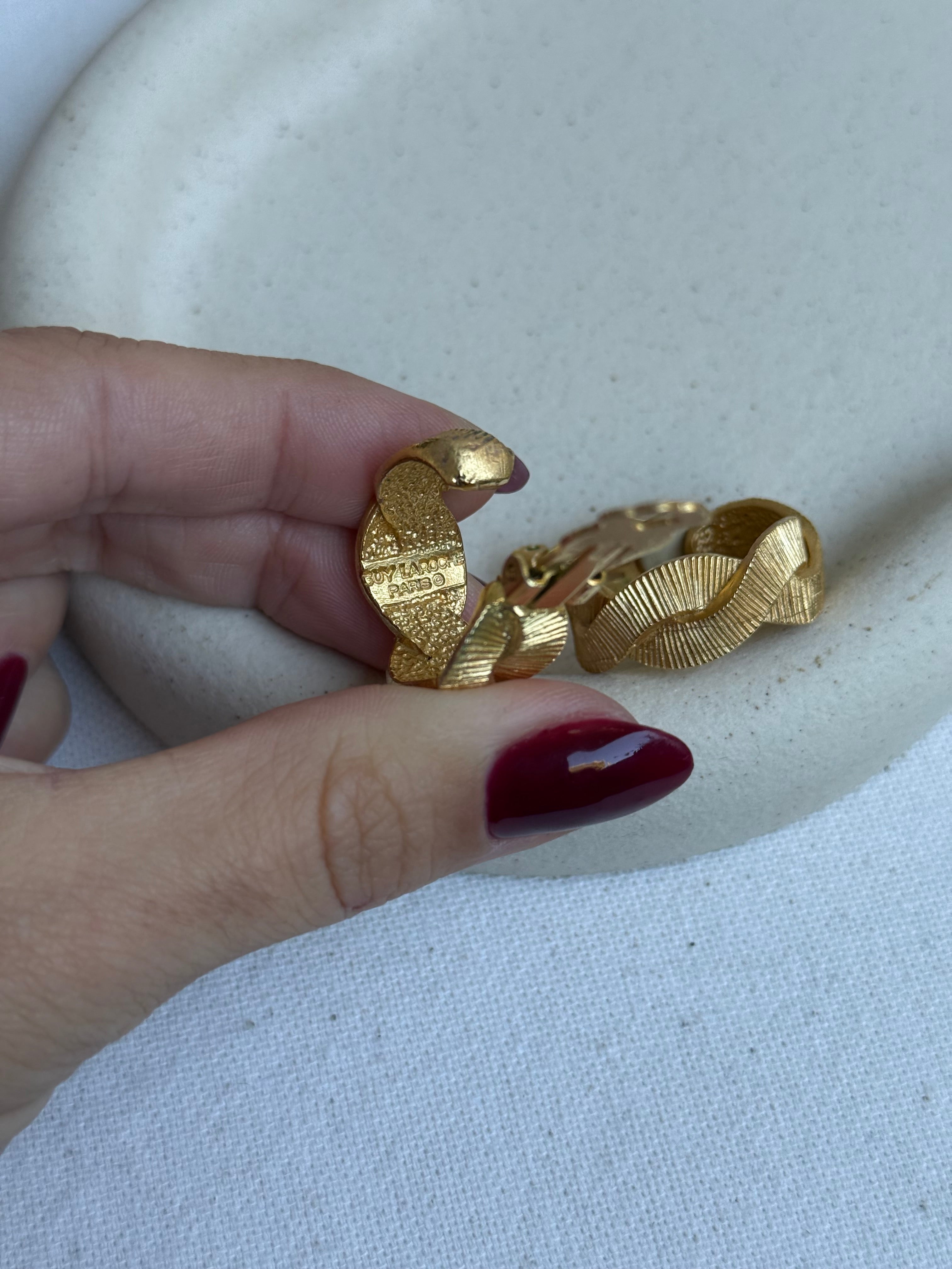 Pendientes Guy Laroche Vintage - Aros Dorados Trenzados