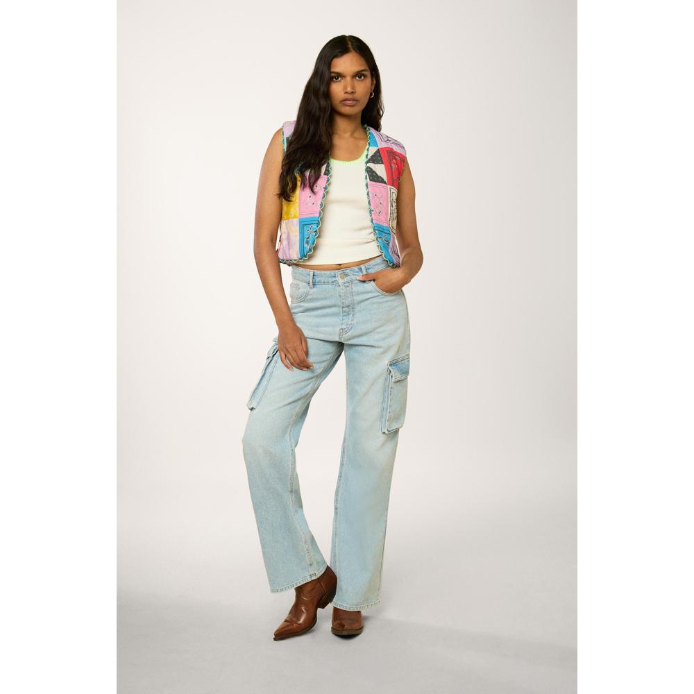 Bandana Patchwork Sleeveless Jacket - Multicolor - Women