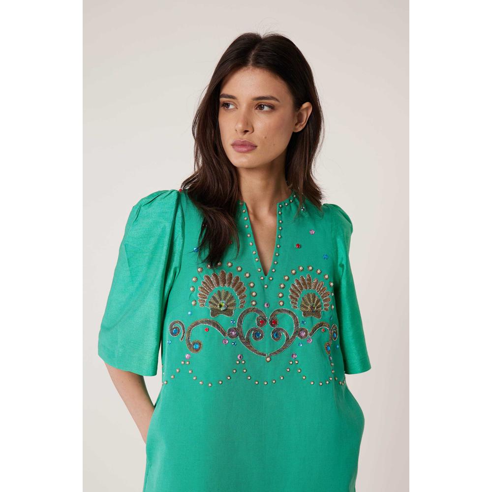 Robe Courte Coquillage - Vert - Femme